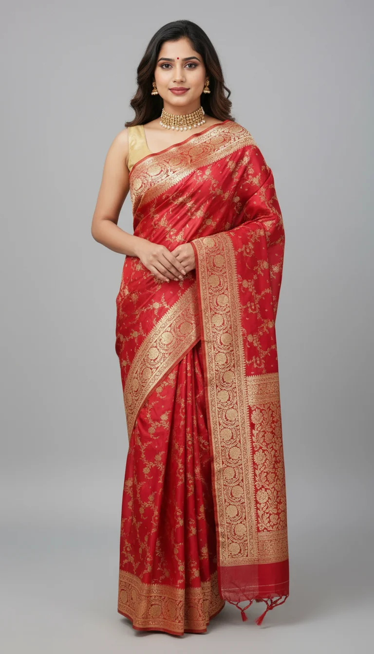The Royal Crimson Saree Look